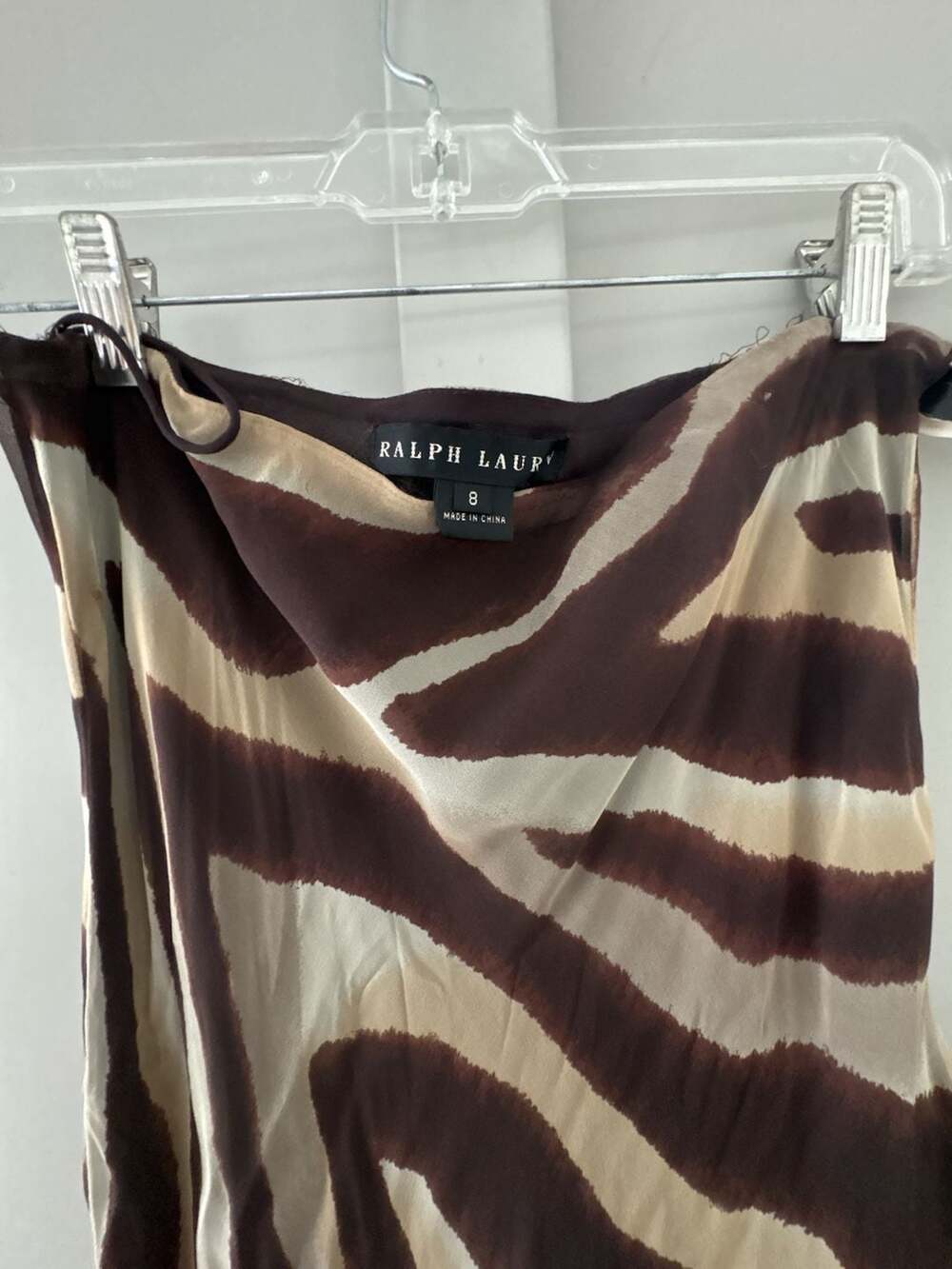 Ralph Lauren Ruffled Skirt Size 8 Brown Zebra Print Silk Midi - Picture 4 of 11
